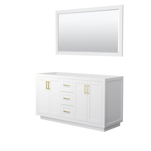 Wyndham Collection - Miranda 60 Inch Double Bathroom Vanity in White, No Countertop, No Sink, Brushed Gold Trim, 58 Inch Mirror