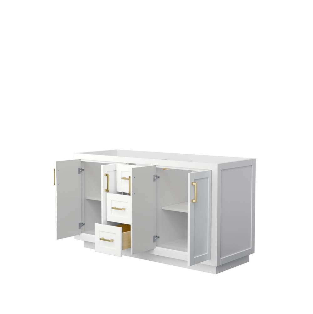 Miranda 60 Inch Double Bathroom Vanity in White, No Countertop, No Sink, Brushed Gold Trim