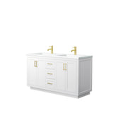 Wyndham Collection - Miranda 60 Inch Double Bathroom Vanity in White, 1.25 Inch Thick Matte White Solid Surface Countertop, Integrated Sinks, Brushed Gold Trim