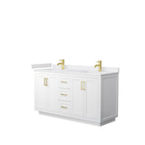 Wyndham Collection - Miranda 60 Inch Double Bathroom Vanity in White, White Cultured Marble Countertop, Undermount Square Sinks, Brushed Gold Trim