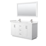 Wyndham Collection - Miranda 60 Inch Double Bathroom Vanity in White, Carrara Cultured Marble Countertop, Undermount Square Sinks, Brushed Nickel Trim, 58 Inch Mirror