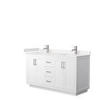 Wyndham Collection - Miranda 60 Inch Double Bathroom Vanity in White, Carrara Cultured Marble Countertop, Undermount Square Sinks, Brushed Nickel Trim