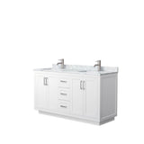 Wyndham Collection - Miranda 60 Inch Double Bathroom Vanity in White, White Carrara Marble Countertop, Undermount Square Sinks, Brushed Nickel Trim