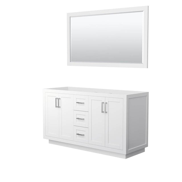 Wyndham Collection - Miranda 60 Inch Double Bathroom Vanity in White, No Countertop, No Sink, Brushed Nickel Trim, 58 Inch Mirror