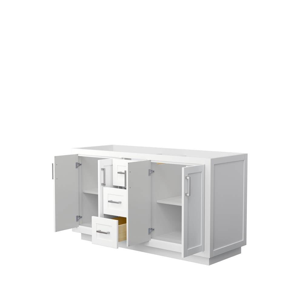 Miranda 60 Inch Double Bathroom Vanity in White, No Countertop, No Sink, Brushed Nickel Trim