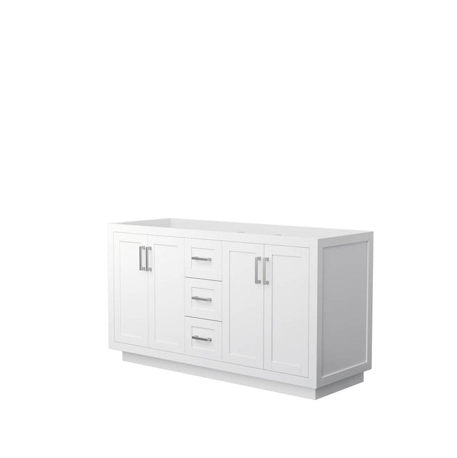 Wyndham Collection - Miranda 60 Inch Double Bathroom Vanity in White, No Countertop, No Sink, Brushed Nickel Trim
