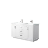 Wyndham Collection - Miranda 60 Inch Double Bathroom Vanity in White, 1.25 Inch Thick Matte White Solid Surface Countertop, Integrated Sinks, Brushed Nickel Trim