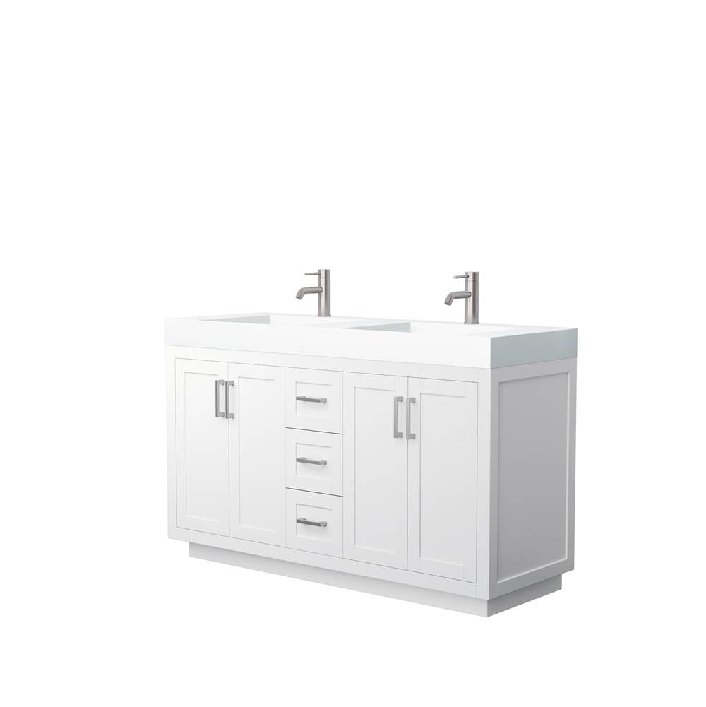 Wyndham Collection - Miranda 60 Inch Double Bathroom Vanity in White, 4 Inch Thick Matte White Solid Surface Countertop, Integrated Sinks, Brushed Nickel Trim