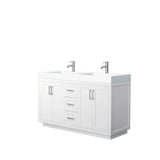Wyndham Collection - Miranda 60 Inch Double Bathroom Vanity in White, 4 Inch Thick Matte White Solid Surface Countertop, Integrated Sinks, Brushed Nickel Trim