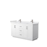 Wyndham Collection - Miranda 60 Inch Double Bathroom Vanity in White, White Cultured Marble Countertop, Undermount Square Sinks, Brushed Nickel Trim