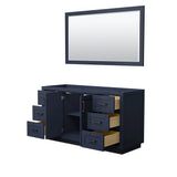 Miranda 60 Inch Single Bathroom Vanity in Dark Blue, No Countertop, No Sink, Matte Black Trim, 58 Inch Mirror