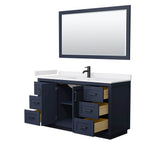 Miranda 60 Inch Single Bathroom Vanity in Dark Blue, White Cultured Marble Countertop, Undermount Square Sink, Matte Black Trim, 58 Inch Mirror