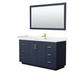 Wyndham Collection - Miranda 60 Inch Single Bathroom Vanity in Dark Blue, Carrara Cultured Marble Countertop, Undermount Square Sink, Brushed Gold Trim, 58 Inch Mirror