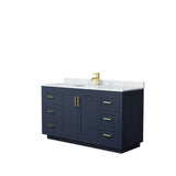 Wyndham Collection - Miranda 60 Inch Single Bathroom Vanity in Dark Blue, White Carrara Marble Countertop, Undermount Square Sink, Brushed Gold Trim