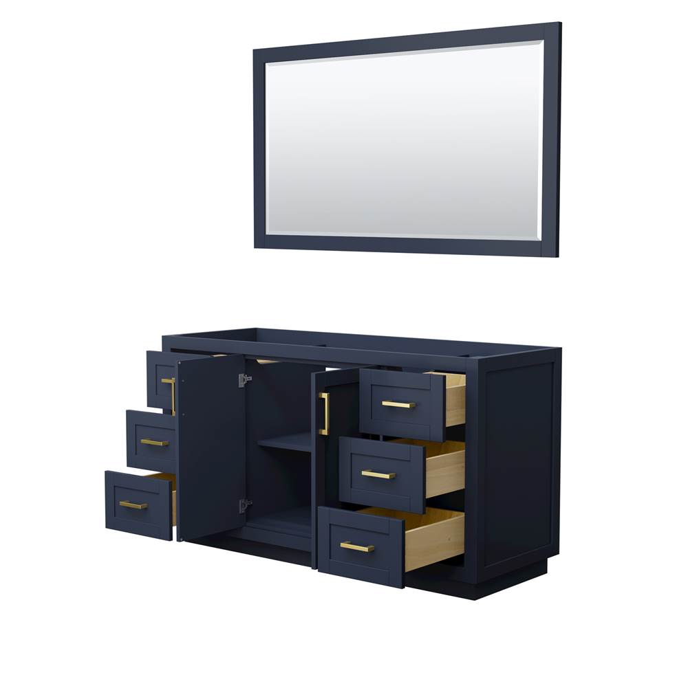 Miranda 60 Inch Single Bathroom Vanity in Dark Blue, No Countertop, No Sink, Brushed Gold Trim, 58 Inch Mirror