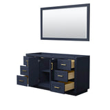 Miranda 60 Inch Single Bathroom Vanity in Dark Blue, No Countertop, No Sink, Brushed Gold Trim, 58 Inch Mirror
