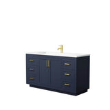 Wyndham Collection - Miranda 60 Inch Single Bathroom Vanity in Dark Blue, 1.25 Inch Thick Matte White Solid Surface Countertop, Integrated Sink, Brushed Gold Trim