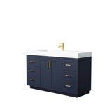 Wyndham Collection - Miranda 60 Inch Single Bathroom Vanity in Dark Blue, 4 Inch Thick Matte White Solid Surface Countertop, Integrated Sink, Brushed Gold Trim