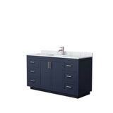 Wyndham Collection - Miranda 60 Inch Single Bathroom Vanity in Dark Blue, White Carrara Marble Countertop, Undermount Square Sink, Brushed Nickel Trim