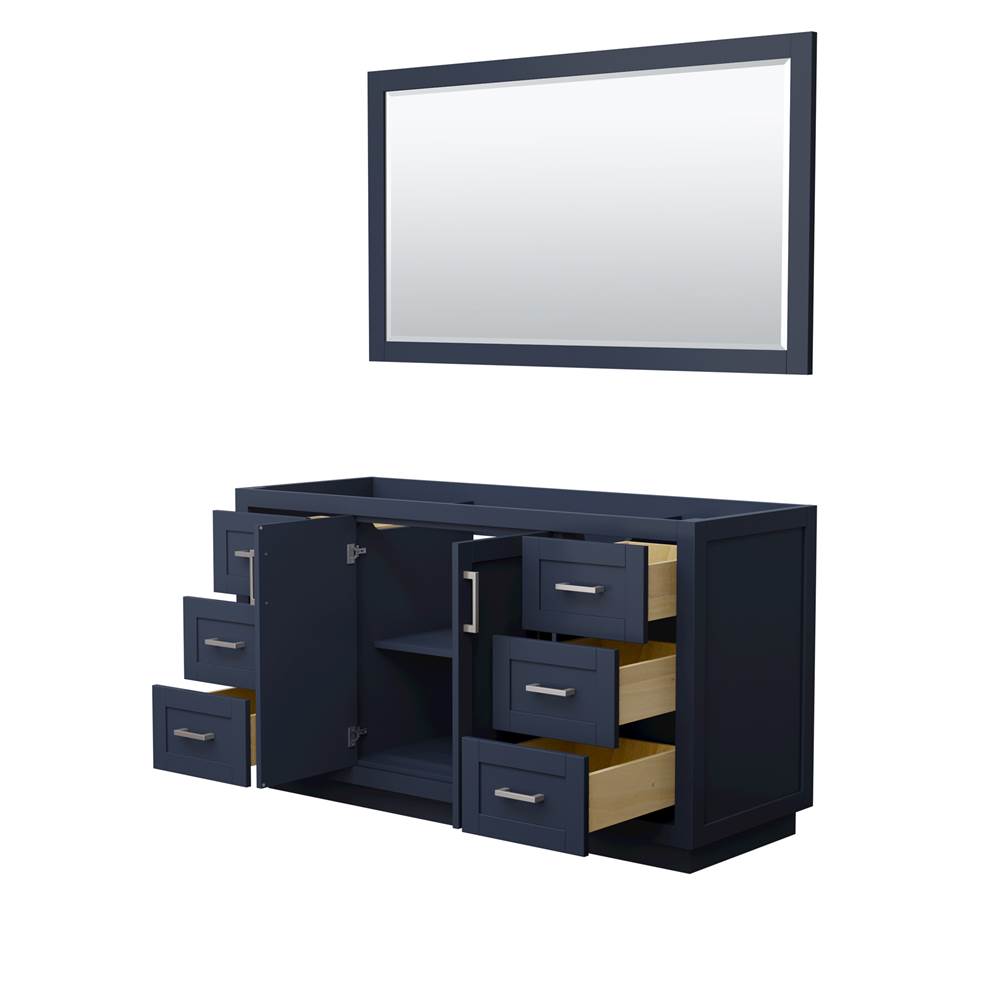 Miranda 60 Inch Single Bathroom Vanity in Dark Blue, No Countertop, No Sink, Brushed Nickel Trim, 58 Inch Mirror