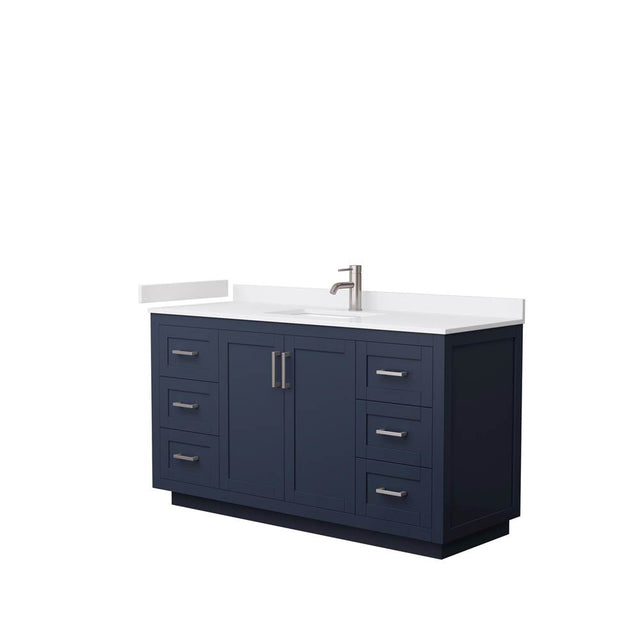 Wyndham Collection - Miranda 60 Inch Single Bathroom Vanity in Dark Blue, White Cultured Marble Countertop, Undermount Square Sink, Brushed Nickel Trim