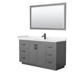 Wyndham Collection - Miranda 60 Inch Single Bathroom Vanity in Dark Gray, Carrara Cultured Marble Countertop, Undermount Square Sink, Matte Black Trim, 58 Inch Mirror