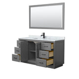Miranda 60 Inch Single Bathroom Vanity in Dark Gray, White Carrara Marble Countertop, Undermount Square Sink, Matte Black Trim, 58 Inch Mirror