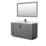 Wyndham Collection - Miranda 60 Inch Single Bathroom Vanity in Dark Gray, White Carrara Marble Countertop, Undermount Square Sink, Matte Black Trim, 58 Inch Mirror