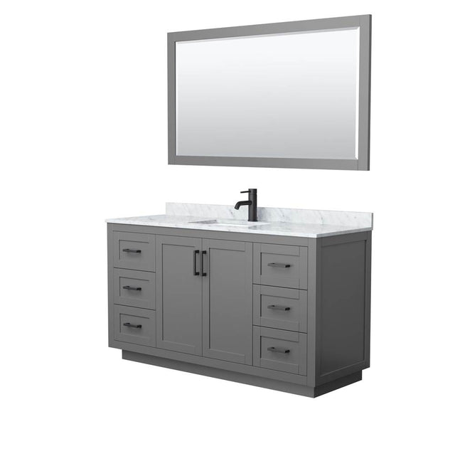 Wyndham Collection - Miranda 60 Inch Single Bathroom Vanity in Dark Gray, White Carrara Marble Countertop, Undermount Square Sink, Matte Black Trim, 58 Inch Mirror