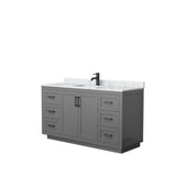 Wyndham Collection - Miranda 60 Inch Single Bathroom Vanity in Dark Gray, White Carrara Marble Countertop, Undermount Square Sink, Matte Black Trim