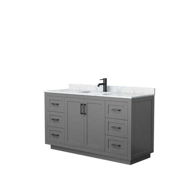 Wyndham Collection - Miranda 60 Inch Single Bathroom Vanity in Dark Gray, White Carrara Marble Countertop, Undermount Square Sink, Matte Black Trim