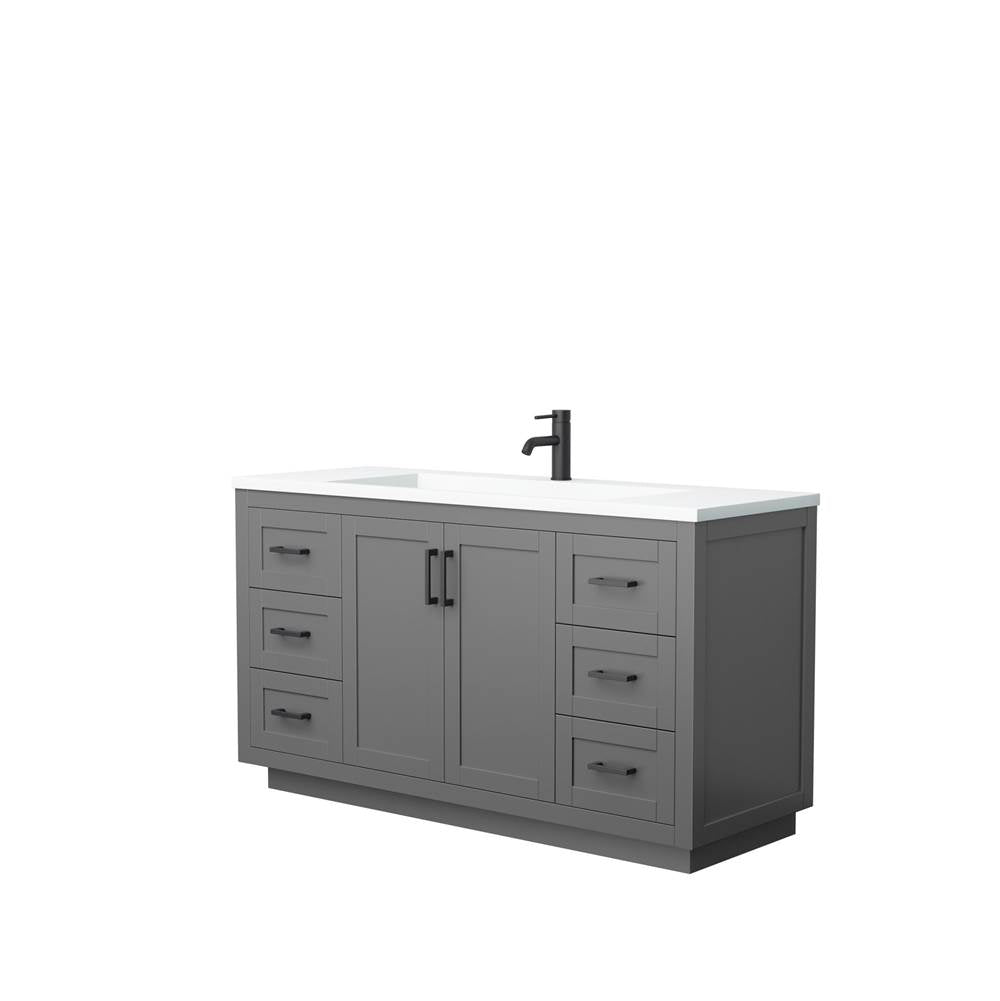 Wyndham Collection - Miranda 60 Inch Single Bathroom Vanity in Dark Gray, 1.25 Inch Thick Matte White Solid Surface Countertop, Integrated Sink, Matte Black Trim