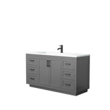 Wyndham Collection - Miranda 60 Inch Single Bathroom Vanity in Dark Gray, 1.25 Inch Thick Matte White Solid Surface Countertop, Integrated Sink, Matte Black Trim