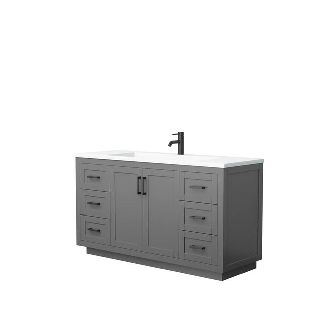 Wyndham Collection - Miranda 60 Inch Single Bathroom Vanity in Dark Gray, 1.25 Inch Thick Matte White Solid Surface Countertop, Integrated Sink, Matte Black Trim