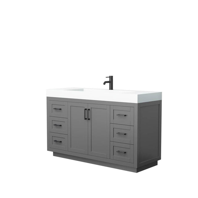 Wyndham Collection - Miranda 60 Inch Single Bathroom Vanity in Dark Gray, 4 Inch Thick Matte White Solid Surface Countertop, Integrated Sink, Matte Black Trim