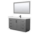 Wyndham Collection - Miranda 60 Inch Single Bathroom Vanity in Dark Gray, White Cultured Marble Countertop, Undermount Square Sink, Matte Black Trim, 58 Inch Mirror