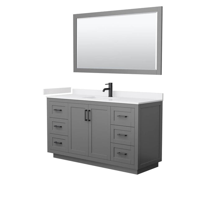 Wyndham Collection - Miranda 60 Inch Single Bathroom Vanity in Dark Gray, White Cultured Marble Countertop, Undermount Square Sink, Matte Black Trim, 58 Inch Mirror