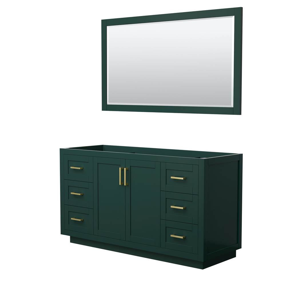 Wyndham Collection - Miranda 60 Inch Single Bathroom Vanity in Green, No Countertop, No Sink, Brushed Gold Trim, 58 Inch Mirror