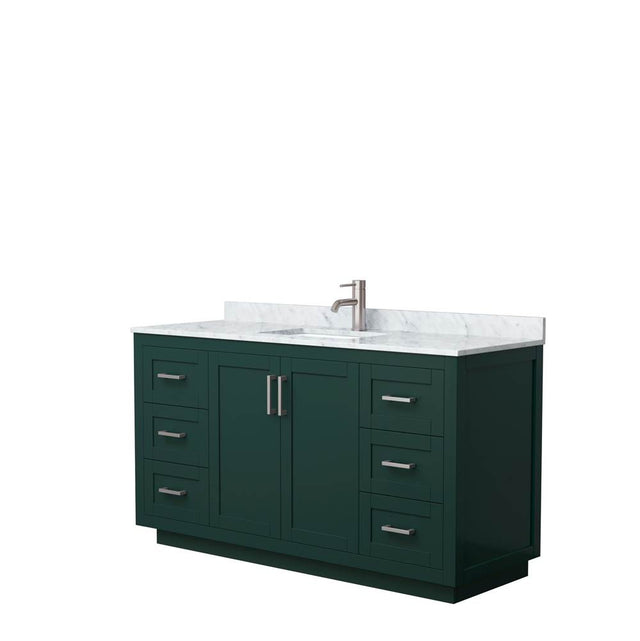 Wyndham Collection - Miranda 60 Inch Single Bathroom Vanity in Green, White Carrara Marble Countertop, Undermount Square Sink, Brushed Nickel Trim
