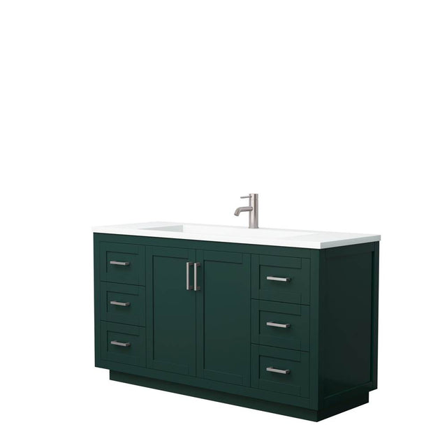 Wyndham Collection - Miranda 60 Inch Single Bathroom Vanity in Green, 1.25 Inch Thick Matte White Solid Surface Countertop, Integrated Sink, Brushed Nickel Trim