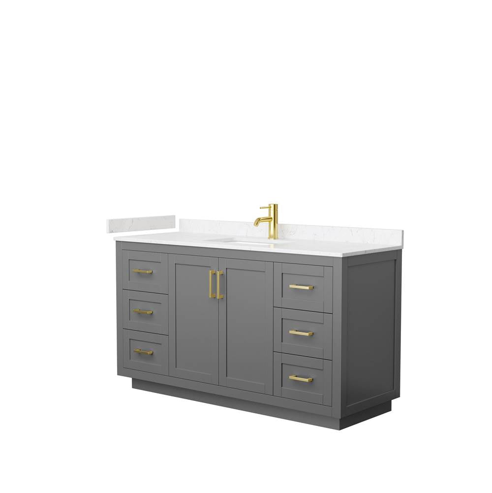 Wyndham Collection - Miranda 60 Inch Single Bathroom Vanity in Dark Gray, Carrara Cultured Marble Countertop, Undermount Square Sink, Brushed Gold Trim