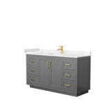 Wyndham Collection - Miranda 60 Inch Single Bathroom Vanity in Dark Gray, Carrara Cultured Marble Countertop, Undermount Square Sink, Brushed Gold Trim
