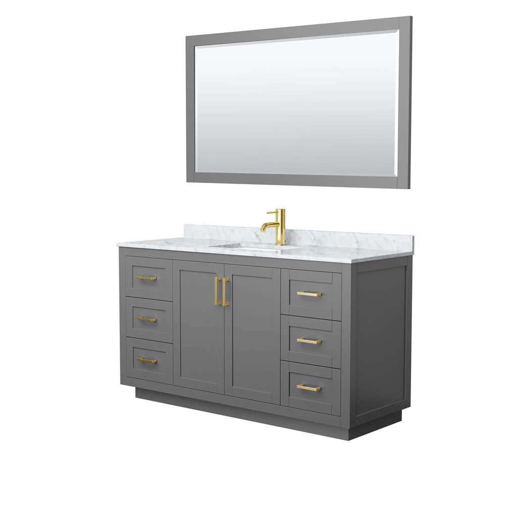 Wyndham Collection - Miranda 60 Inch Single Bathroom Vanity in Dark Gray, White Carrara Marble Countertop, Undermount Square Sink, Brushed Gold Trim, 58 Inch Mirror