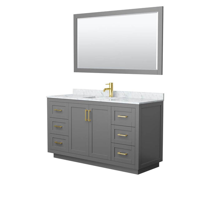 Wyndham Collection - Miranda 60 Inch Single Bathroom Vanity in Dark Gray, White Carrara Marble Countertop, Undermount Square Sink, Brushed Gold Trim, 58 Inch Mirror