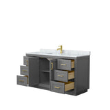 Miranda 60 Inch Single Bathroom Vanity in Dark Gray, White Carrara Marble Countertop, Undermount Square Sink, Brushed Gold Trim