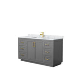 Wyndham Collection - Miranda 60 Inch Single Bathroom Vanity in Dark Gray, White Carrara Marble Countertop, Undermount Square Sink, Brushed Gold Trim