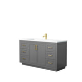 Wyndham Collection - Miranda 60 Inch Single Bathroom Vanity in Dark Gray, 1.25 Inch Thick Matte White Solid Surface Countertop, Integrated Sink, Brushed Gold Trim