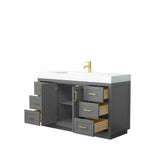 Miranda 60 Inch Single Bathroom Vanity in Dark Gray, 4 Inch Thick Matte White Solid Surface Countertop, Integrated Sink, Brushed Gold Trim