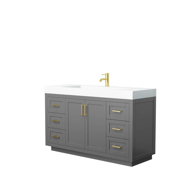 Wyndham Collection - Miranda 60 Inch Single Bathroom Vanity in Dark Gray, 4 Inch Thick Matte White Solid Surface Countertop, Integrated Sink, Brushed Gold Trim