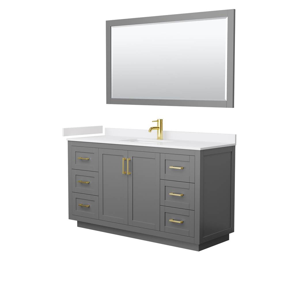 Wyndham Collection - Miranda 60 Inch Single Bathroom Vanity in Dark Gray, White Cultured Marble Countertop, Undermount Square Sink, Brushed Gold Trim, 58 Inch Mirror